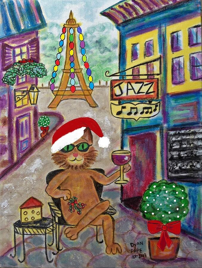 Festive Feline Wine Painting by Diane Pape