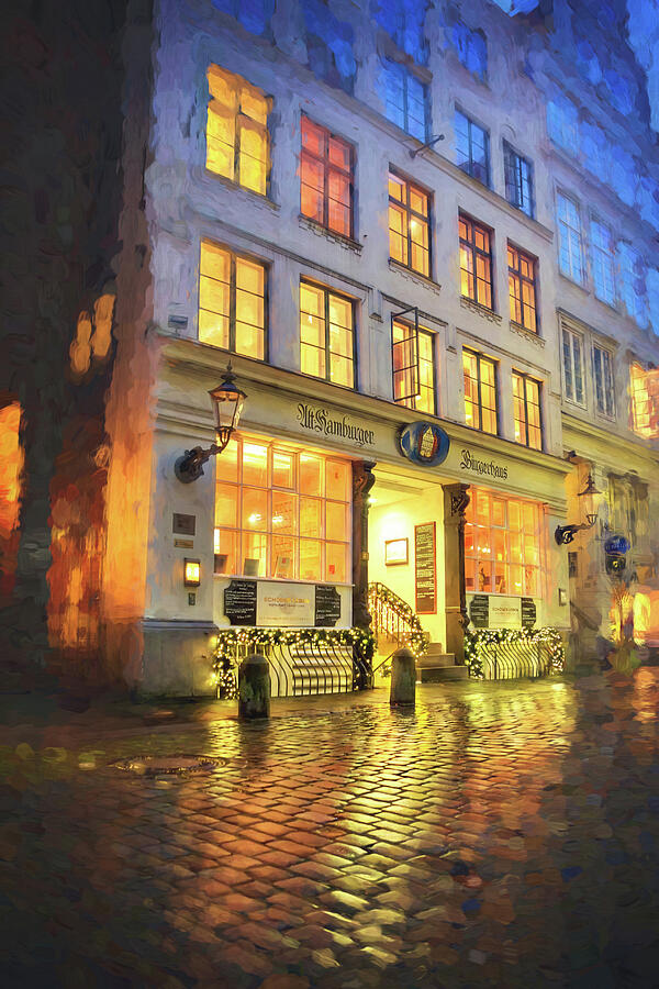 Festive Lights of Deichstrasse Hamburg Germany Painterly  Photograph by Carol Japp