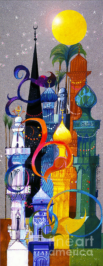 Festive Minarets Painting by Elhamy Naguib Festive Minarets Painting by Elhamy Naguib
