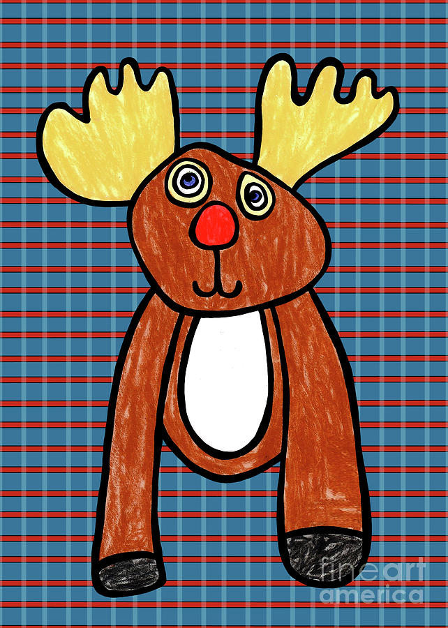 Festive Moose Holiday Card Drawing by Amy E Fraser