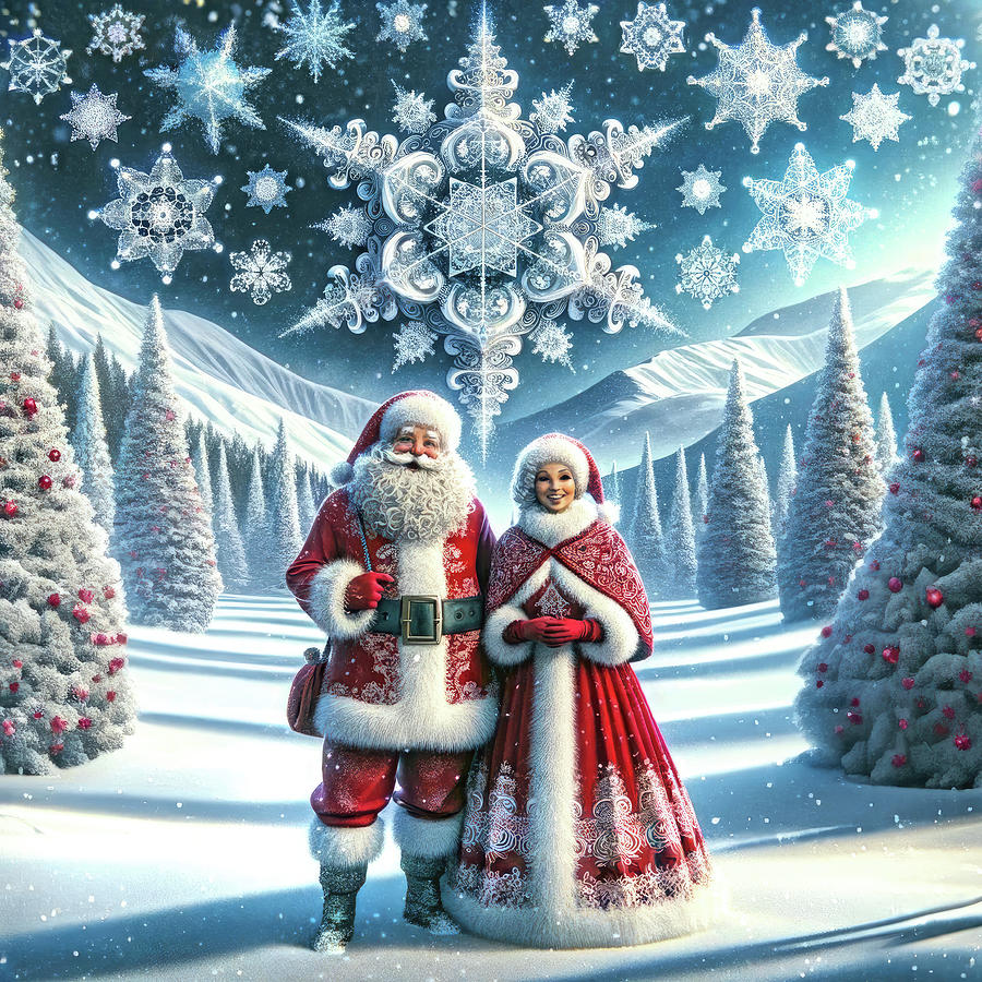 Festive Portrait with Santa and Mrs. Clause Digital Art by Bill and Linda Tiepelman
