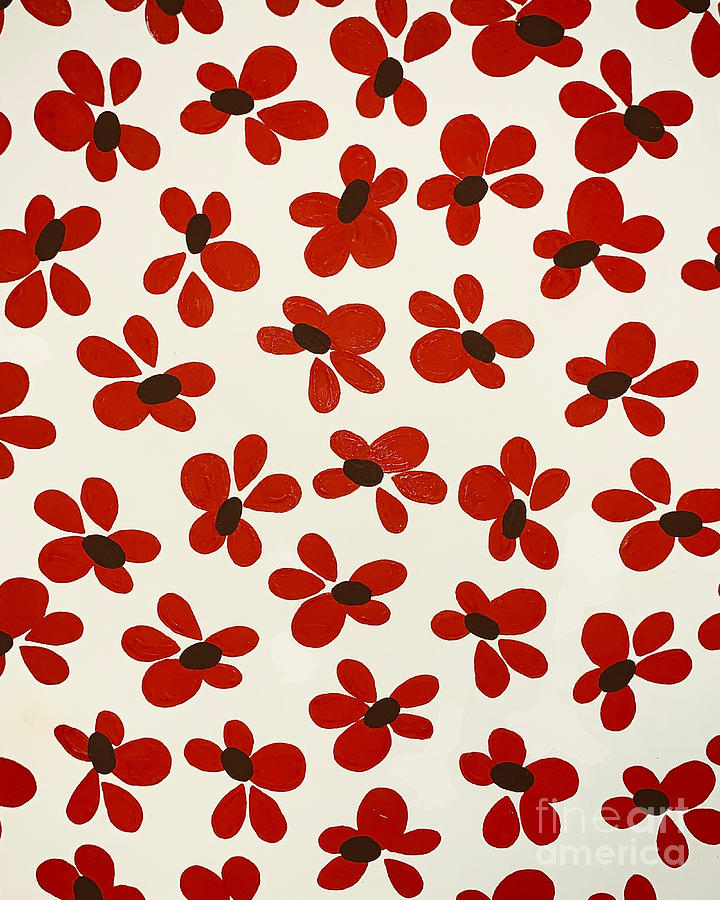 Festive Red Flower Pattern Design Painting by Christie Olstad