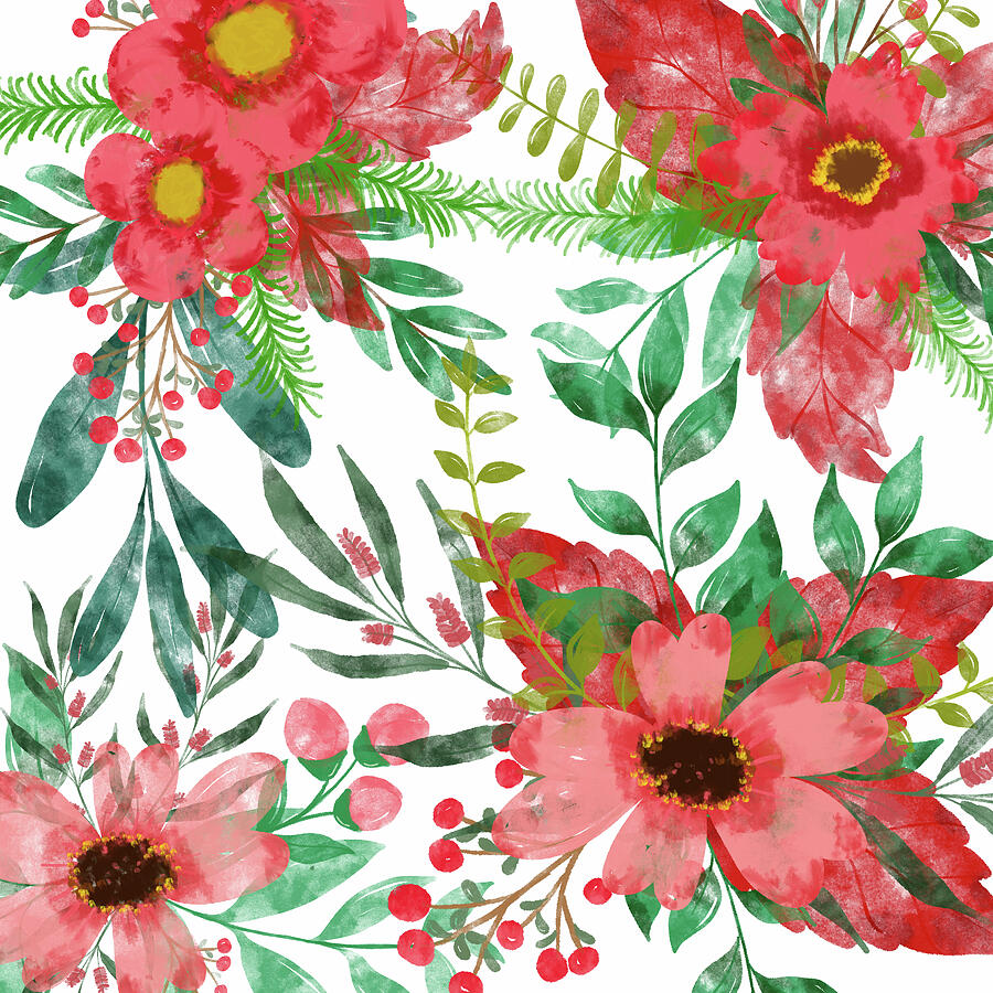 Festive Red Pink Floral Harmony Digital Art by Thursina Festive Red Pink Floral Harmony Digital Art by Thursina