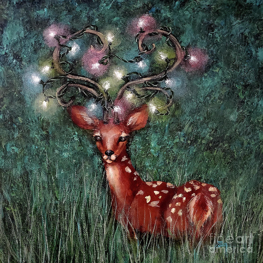 Festive Reindeer Painting by Zan Savage
