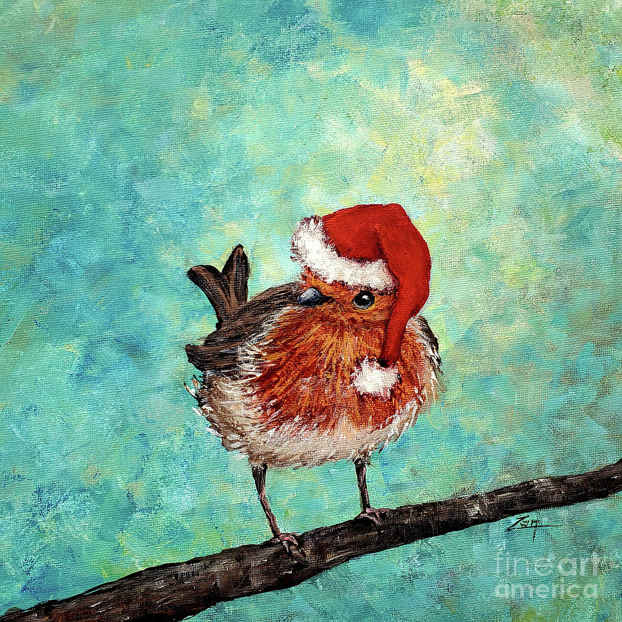 Festive Robin in Holiday Hat Painting by Zan Savage