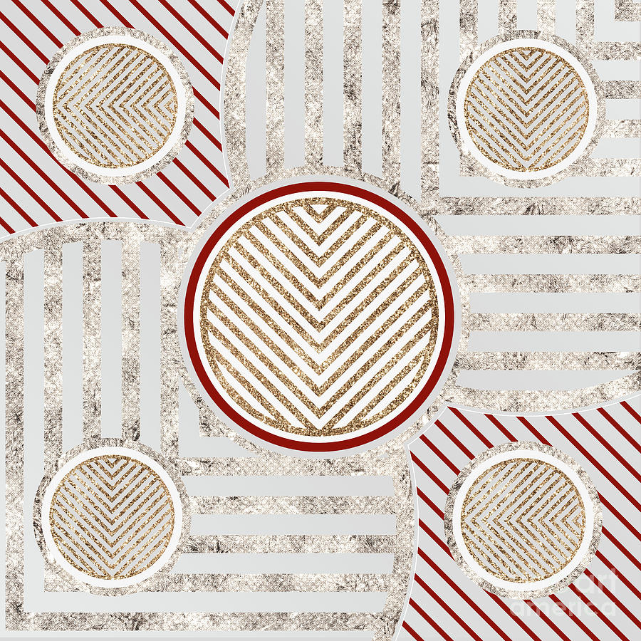 Festive Sparkly Geometric Glyph Art in Red Silver and Gold n.0057 Mixed Media by Holy Rock Design