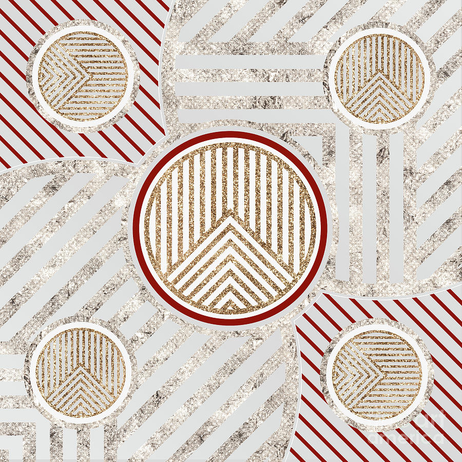 Festive Sparkly Geometric Glyph Art in Red Silver and Gold n.0117 Mixed Media by Holy Rock Design