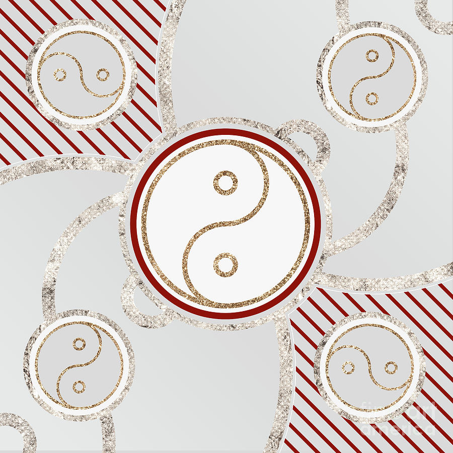 Festive Sparkly Geometric Glyph Art in Red Silver and Gold n.0262 Mixed Media by Holy Rock Design