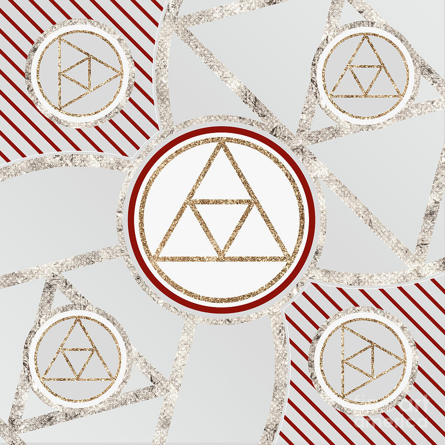 Festive Sparkly Geometric Glyph Art in Red Silver and Gold n.0322 Mixed Media by Holy Rock Design
