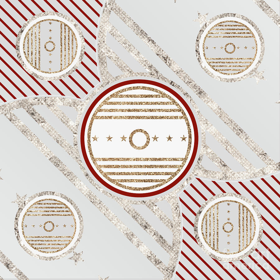 Festive Sparkly Geometric Glyph Art in Red Silver and Gold n.0437 Mixed Media by Holy Rock Design