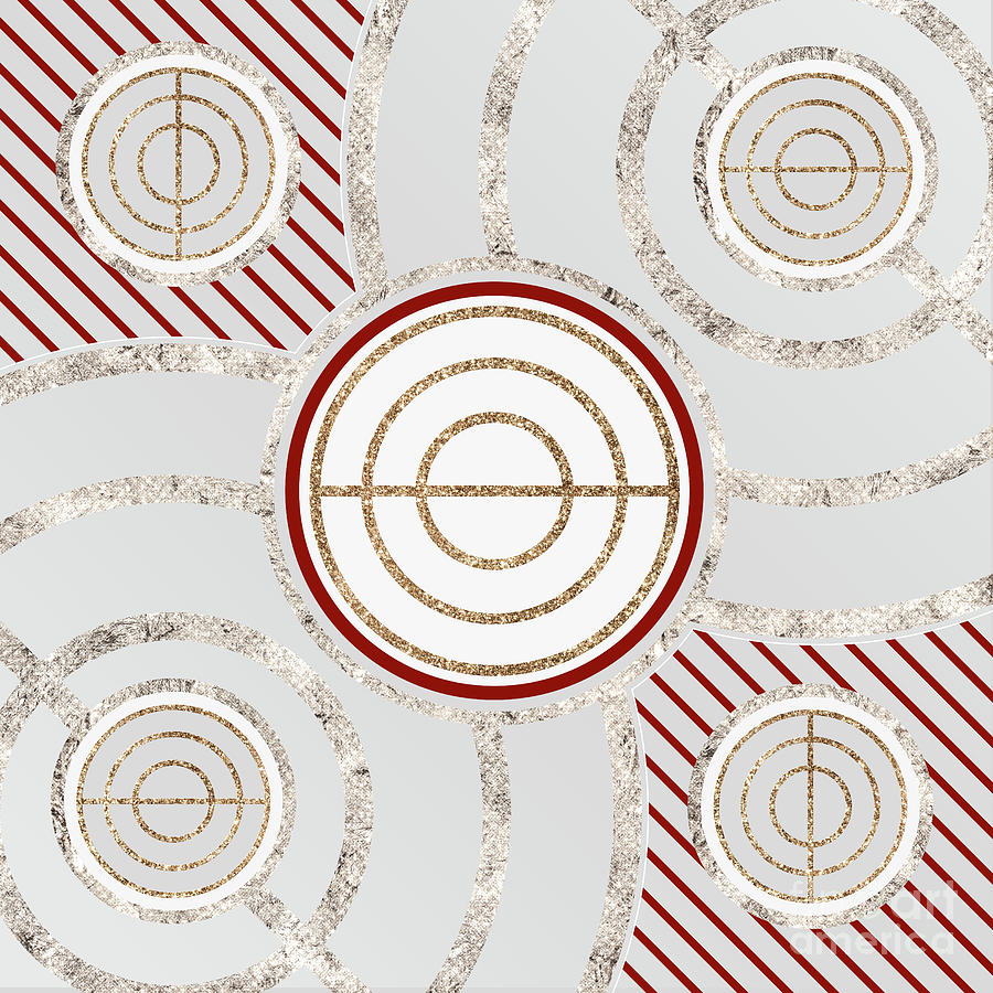 Festive Sparkly Geometric Glyph Art in Red Silver and Gold n.0467 Mixed Media by Holy Rock Design