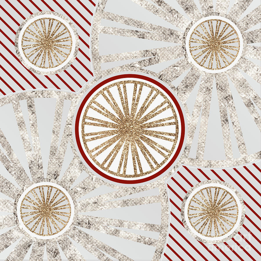 Festive Sparkly Geometric Glyph Art in Red Silver and Gold n.0482 Mixed Media by Holy Rock Design