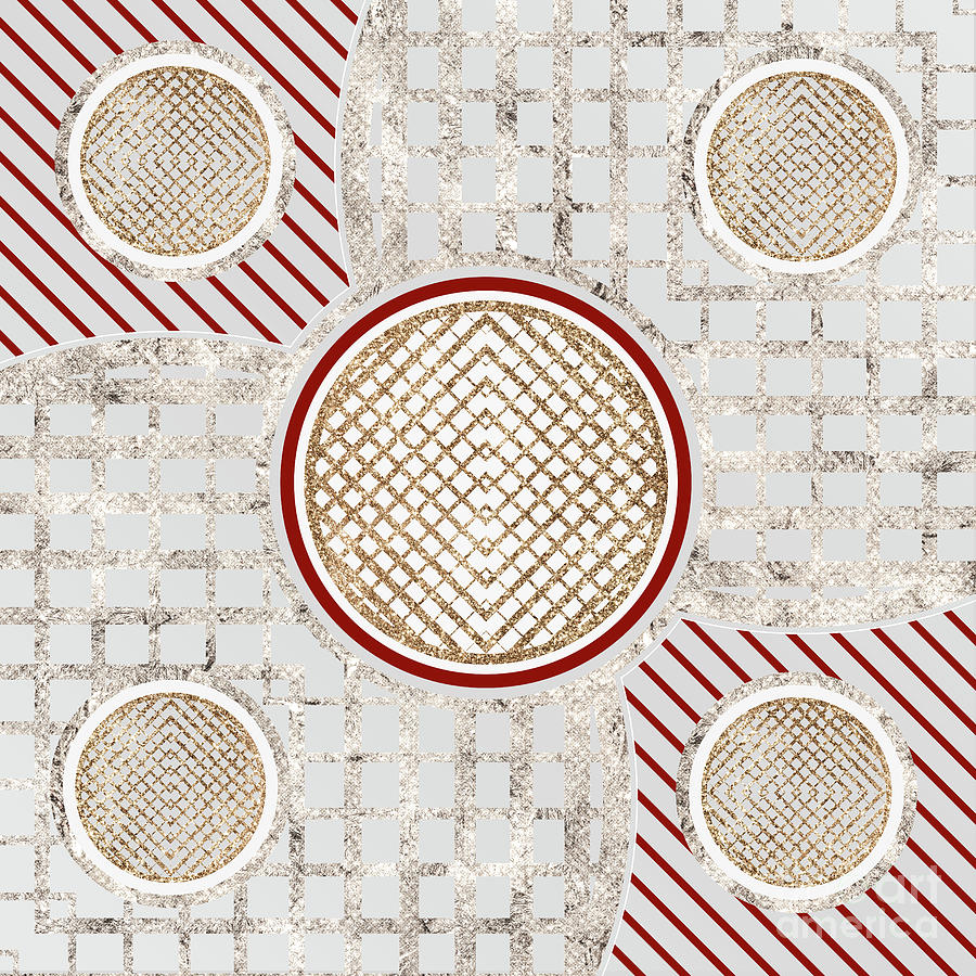 Festive Sparkly Geometric Glyph Art in Red Silver and Gold n.0497 Mixed Media by Holy Rock Design