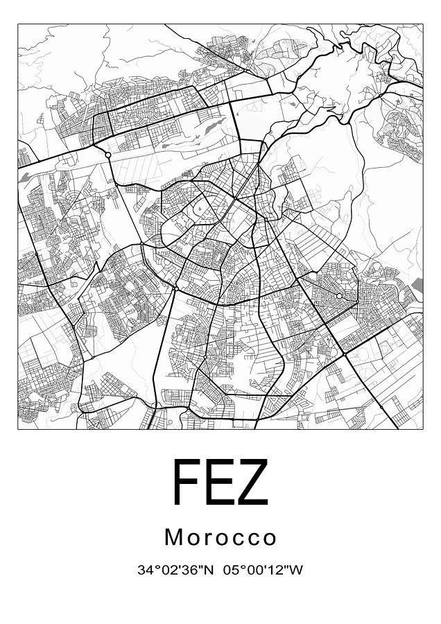 Fez Morocco City Map 001 Digital Art By Dandi Studio Fine Art America   Fez City Map 001 Dandi Studio 