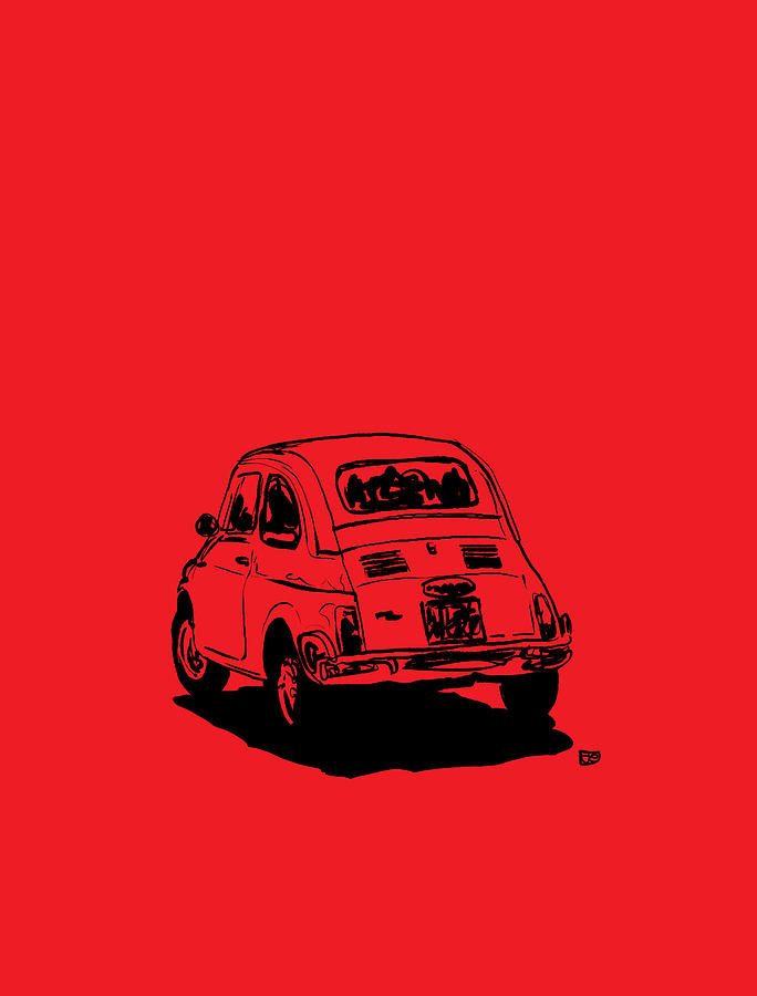 Fiat 500 Red Drawing by Giuseppe Cristiano
