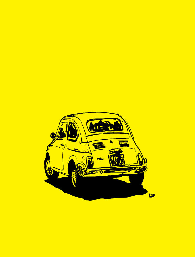 Vintage Drawing - Fiat 500 Yellow by Giuseppe Cristiano