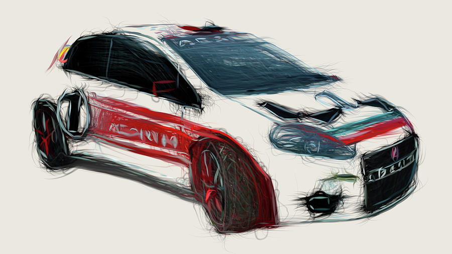 Fiat Abarth Grande Punto S 2000 Car Drawing Digital Art by CarsToon Concept