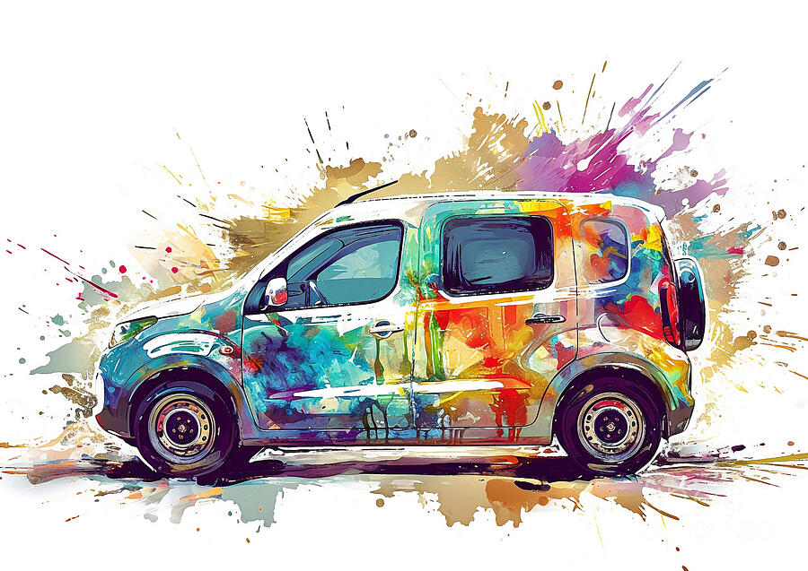 Abstract Painting - Fiat Doblo Panorama auto vibrant colors by Clark Leffler