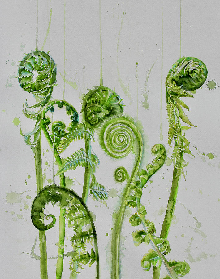 Fiddleheads Unfurling 2 Painting by Tracy Male