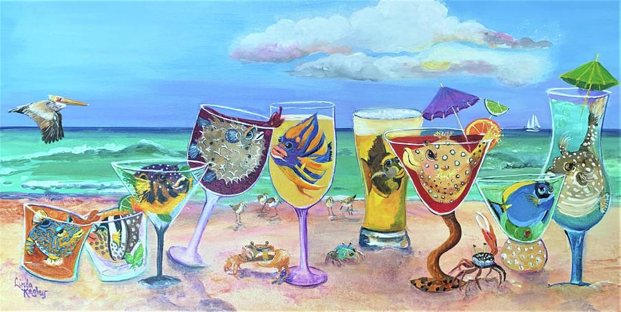 Fiddlin Around at the Beach Party Painting by Linda Kegley