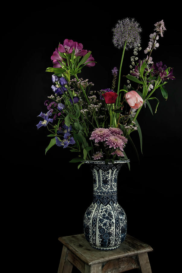 Field bouquet in a Delft blue vase Digital Art by Marjolein Van Middelkoop