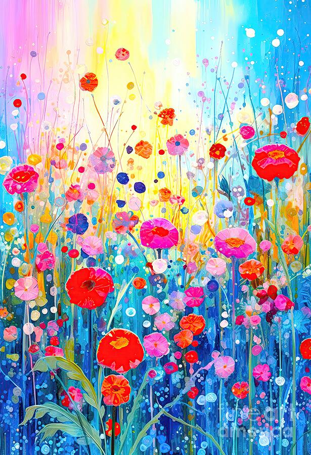 Field Bursting With Flowers Painting by Simone Edward Artwork Field Bursting With Flowers Painting by Simone Edward Artwork