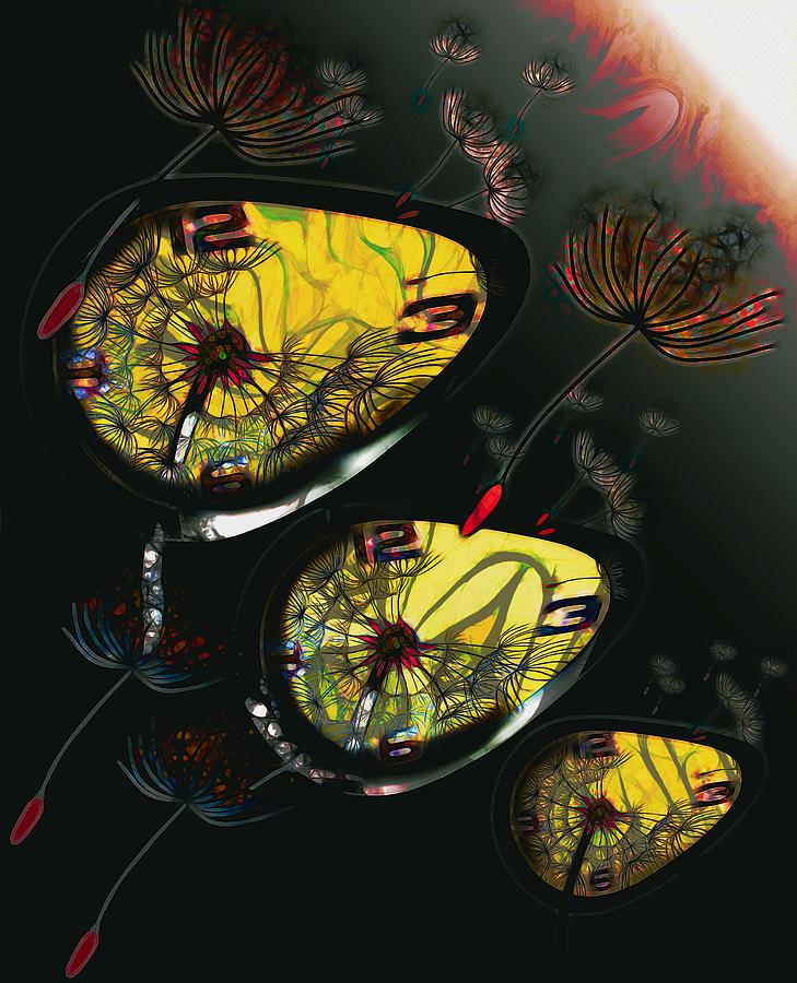 Field Clocks Fly Surreal Dandelions Drawing by Joan Stratton