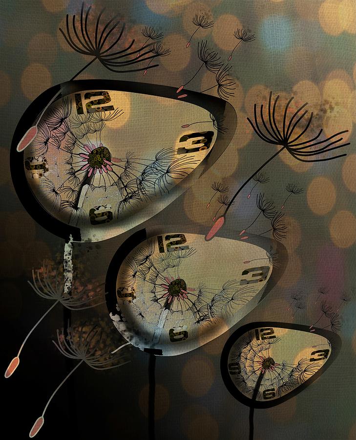 Field Clocks Fly With Coloured Orbs Drawing by Joan Stratton