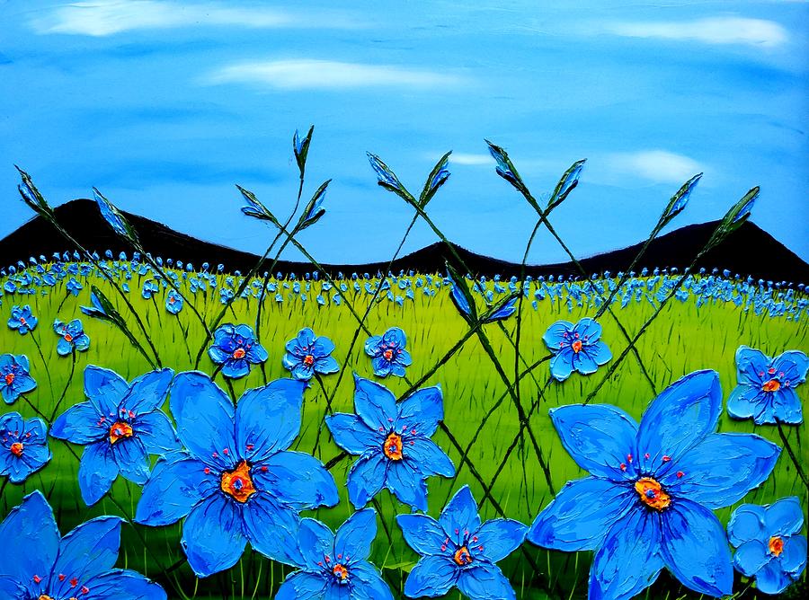 Field Of Blue Flax Flowers #4 Painting by James Dunbar