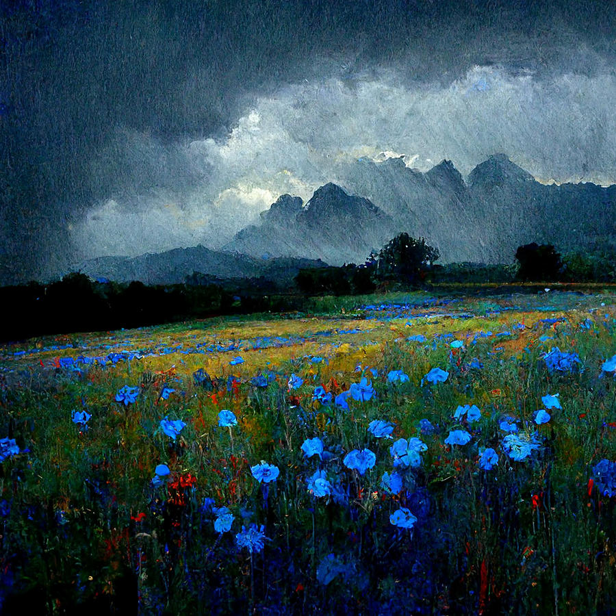 Field of Blue Flowers Digital Art by Ted Clifton