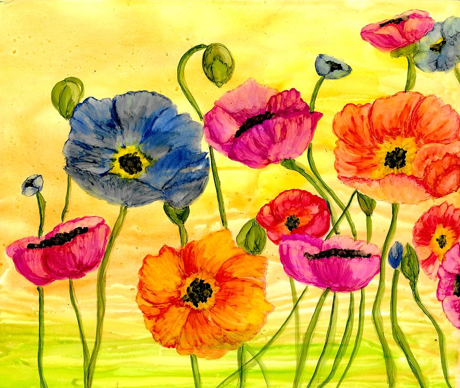 Field of Bright Poppies Mixed Media by Linda Stanton