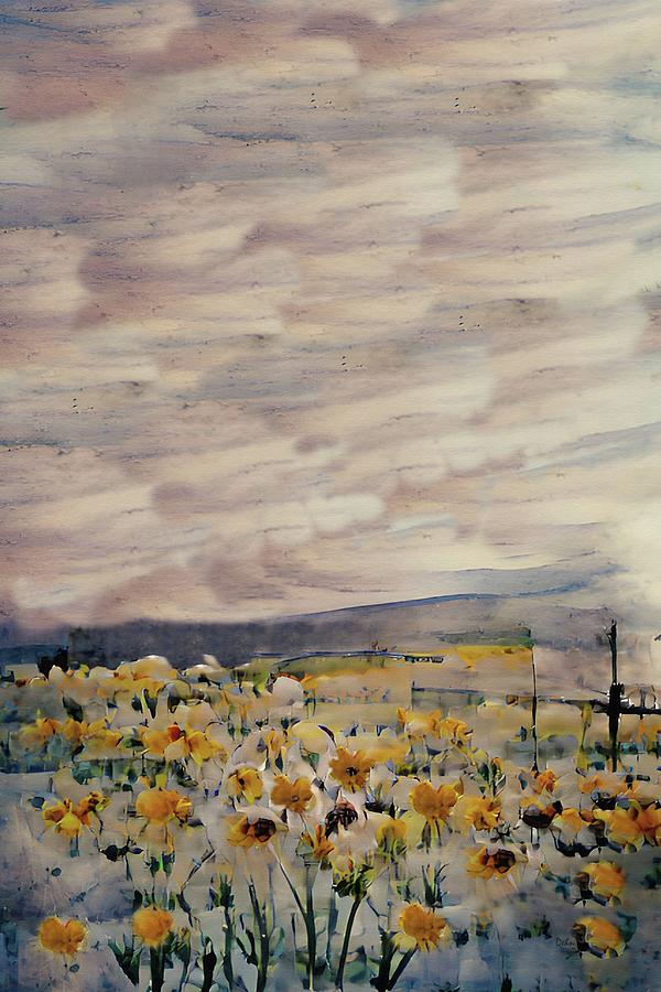 Field Of Daisies Abstract Watercolor Painting by David Dehner