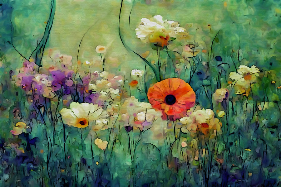 Field of Flowers 9 Mixed Media by Ann Leech