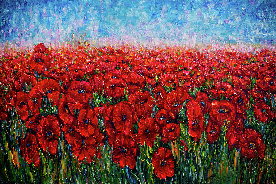  Field of Happiness - Red Poppies Painting by Lena Owens - OLena Art Vibrant Palette Knife and Graphic Design