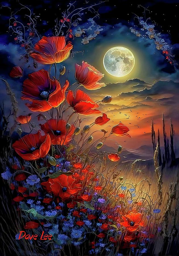 Field of Poppies Under Moon Glow Digital Art by Dave Lee - Pixels