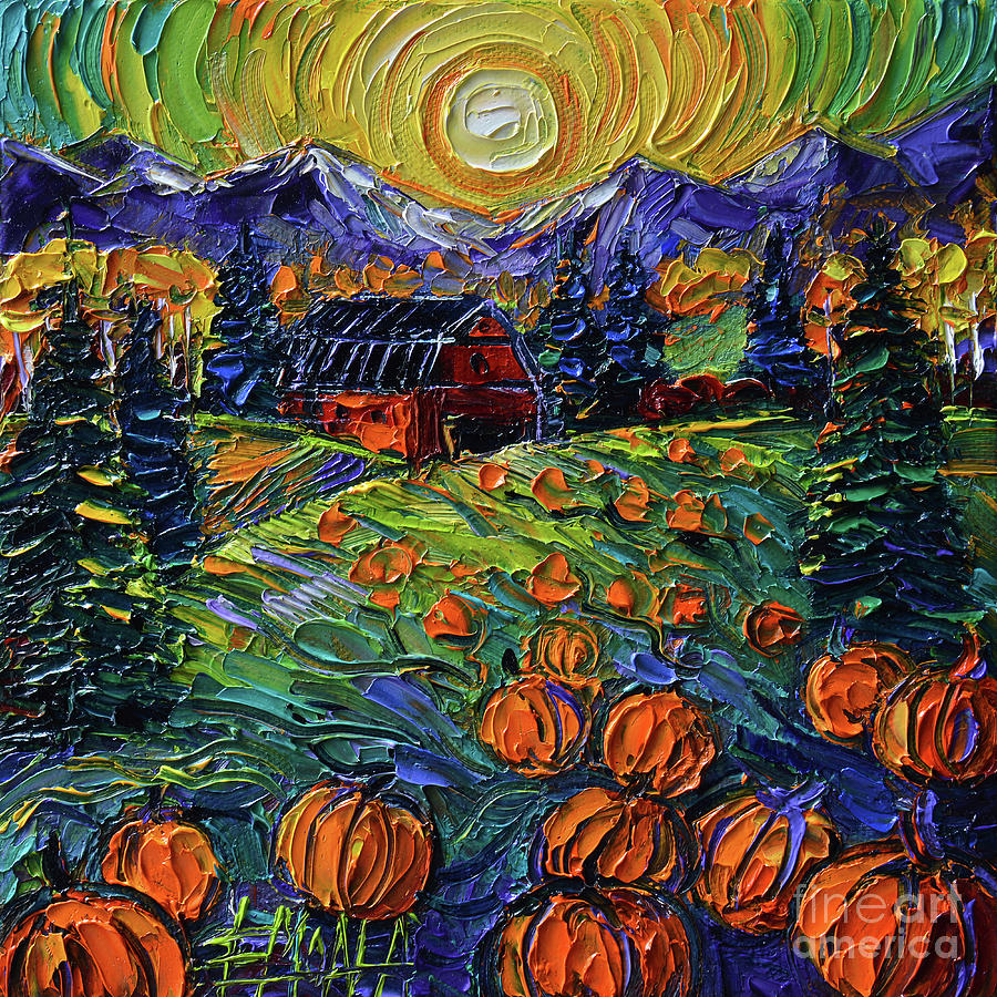 FIELD OF PUMPKINS - Autumn landscape - commissioned oil painting Mona Edulesco Painting by Mona Edulesco