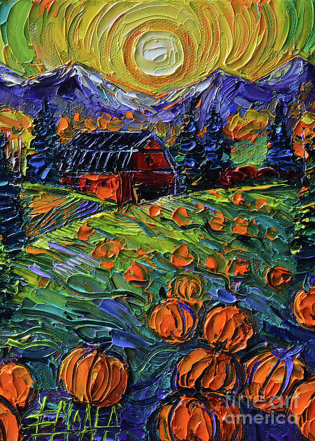 FIELD OF PUMPKINS - Detail - commissioned oil painting Painting by Mona Edulesco
