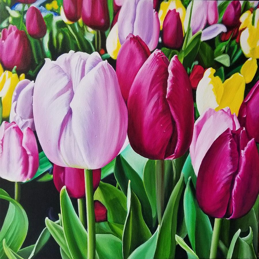 Field of Tulips Painting by Terry Kazakoff - Fine Art America