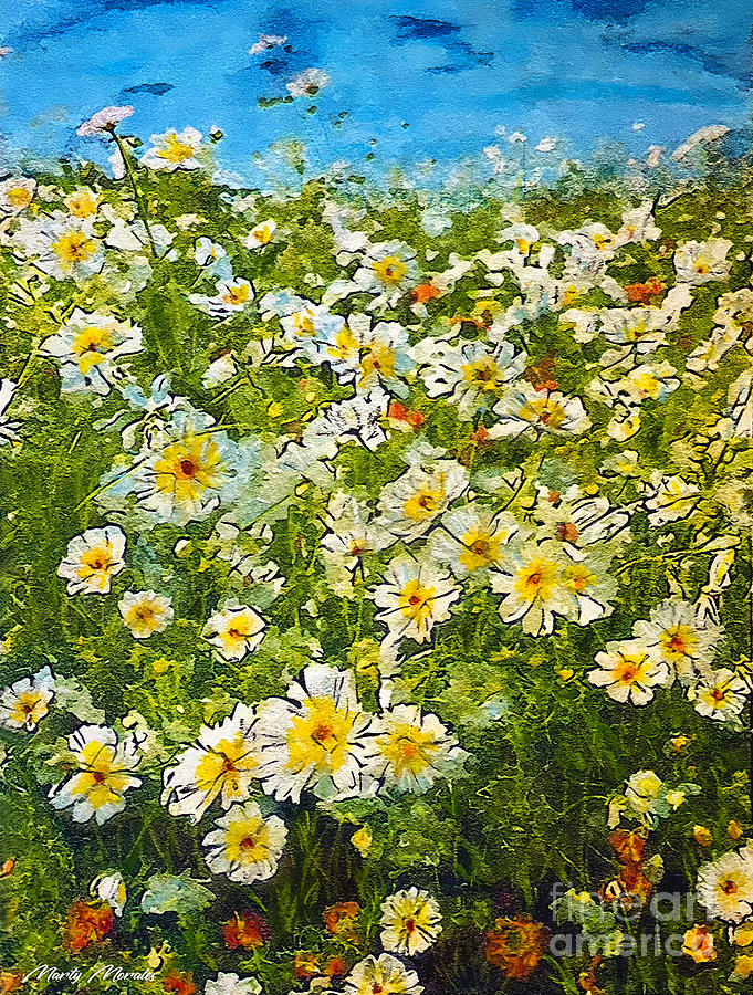 Field of White Daisies Mixed Media by Martys Royal Art