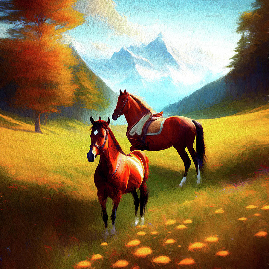 Field Time for the Horses Digital Art by Rosalie Scanlon