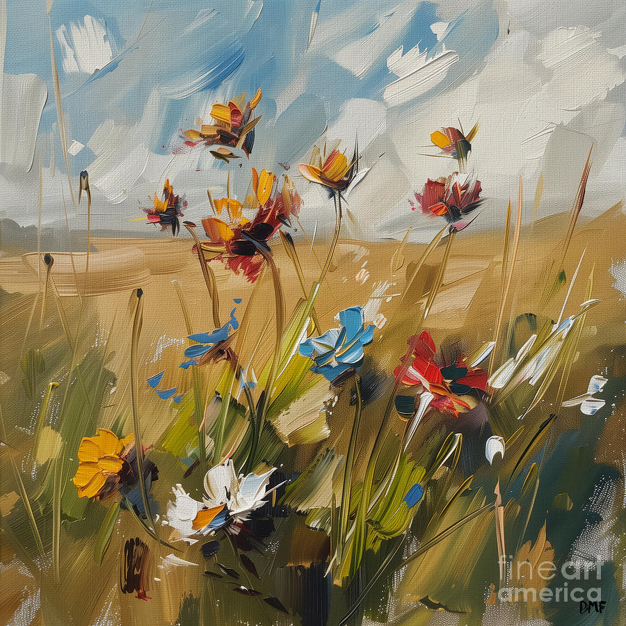 Nature Painting - Field With Cornflowers and Poppies by Dragica Micki Fortuna