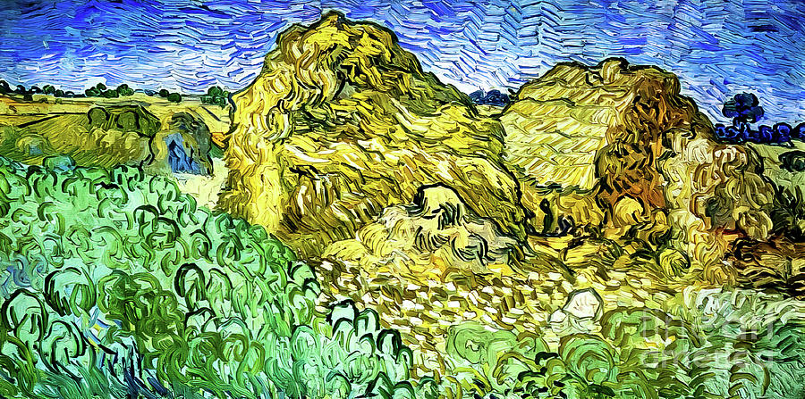 Field With Stacks of Wheat by Vincent Van Gogh 1890 Painting by Vincent Van Gogh