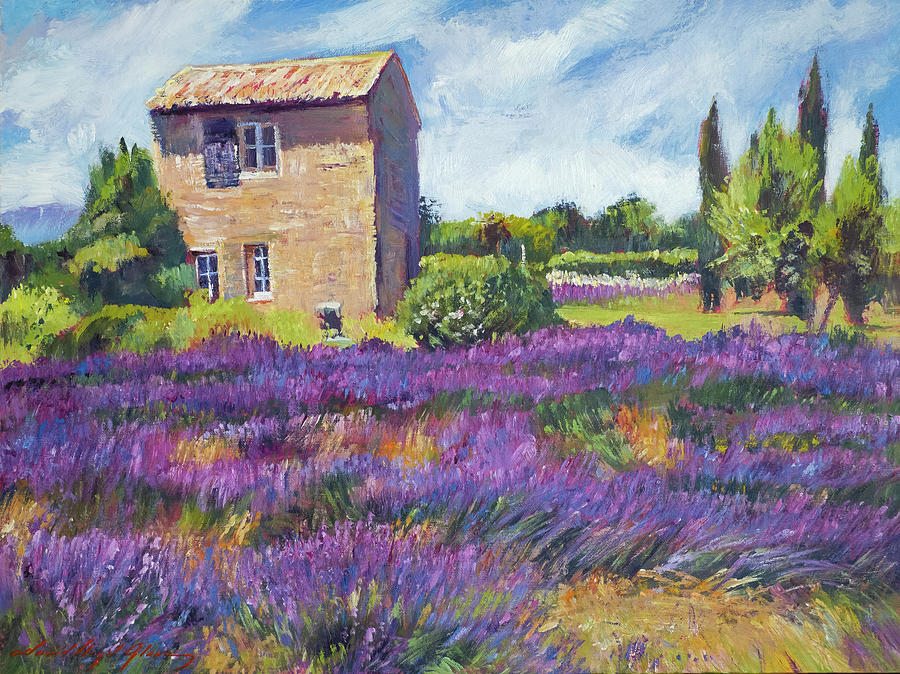 Fields Of Lavender Provence Painting by David Lloyd Glover