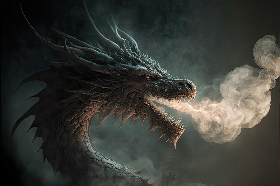 Fierce Dragon Blowing Smoke Digital Art by Adrian Reich