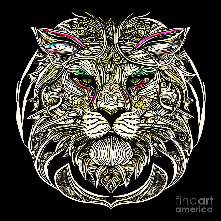 Animal Digital Art - Fierce Lion Graphic Design by Two Hivelys