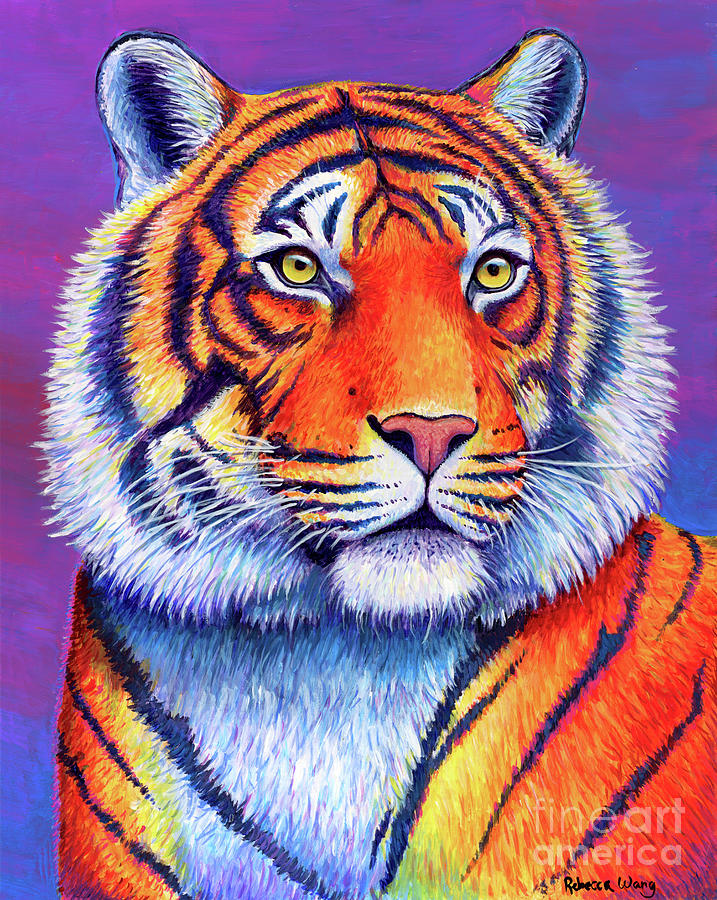 Fiery Beauty - Colorful Bengal Tiger Painting by Rebecca Wang