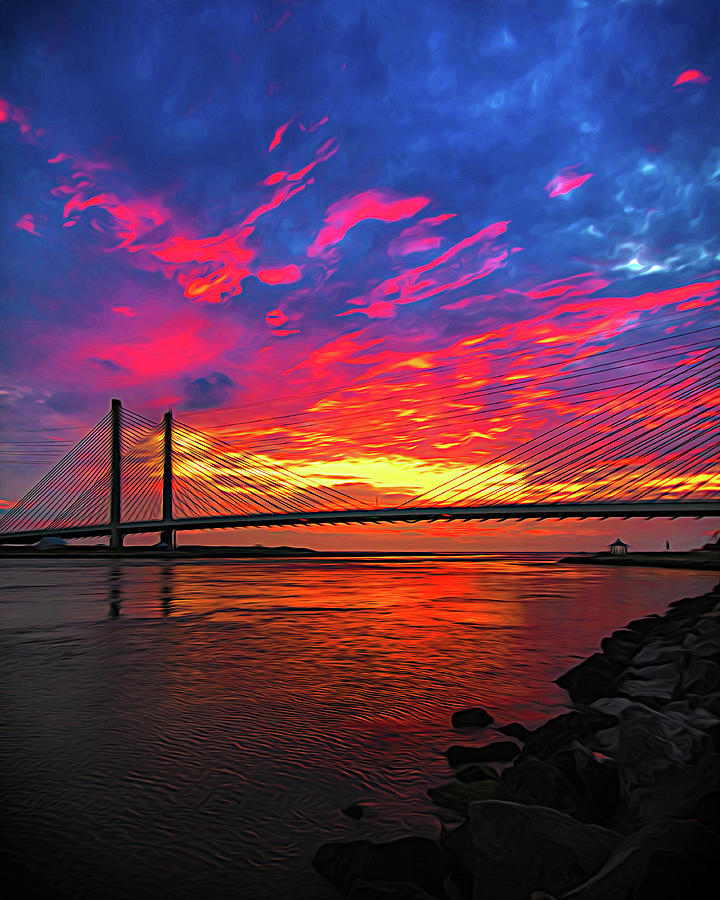 Fiery Bridge Over Indian River Inlet Photograph by Bill Swartwout