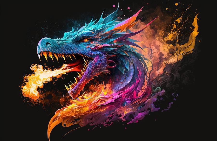 Fiery Dragon In Neon Digital Art By Dean Deal - Fine Art America
