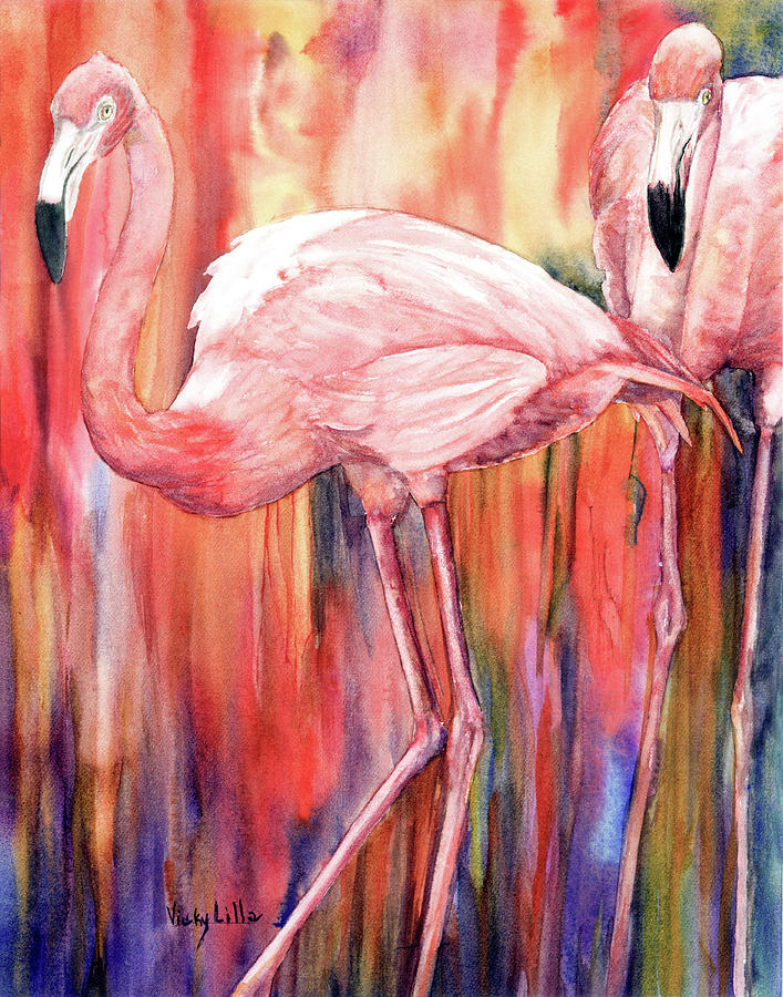 Bird Painting - Fiery Flamingos by Vicky Lilla