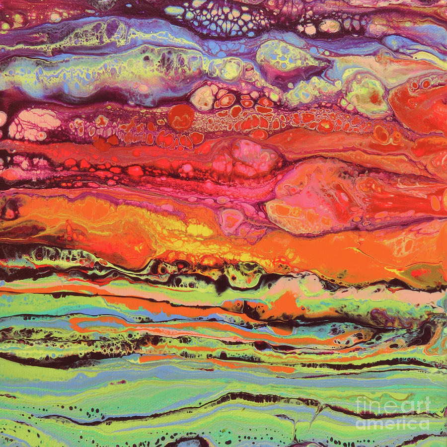 Abstract Painting - Fiery Ocean Sunset by Zan Savage